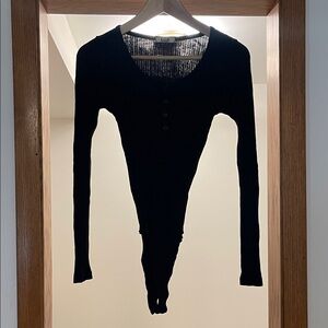 LNA Black Long Sleeve Women's Bodysuit